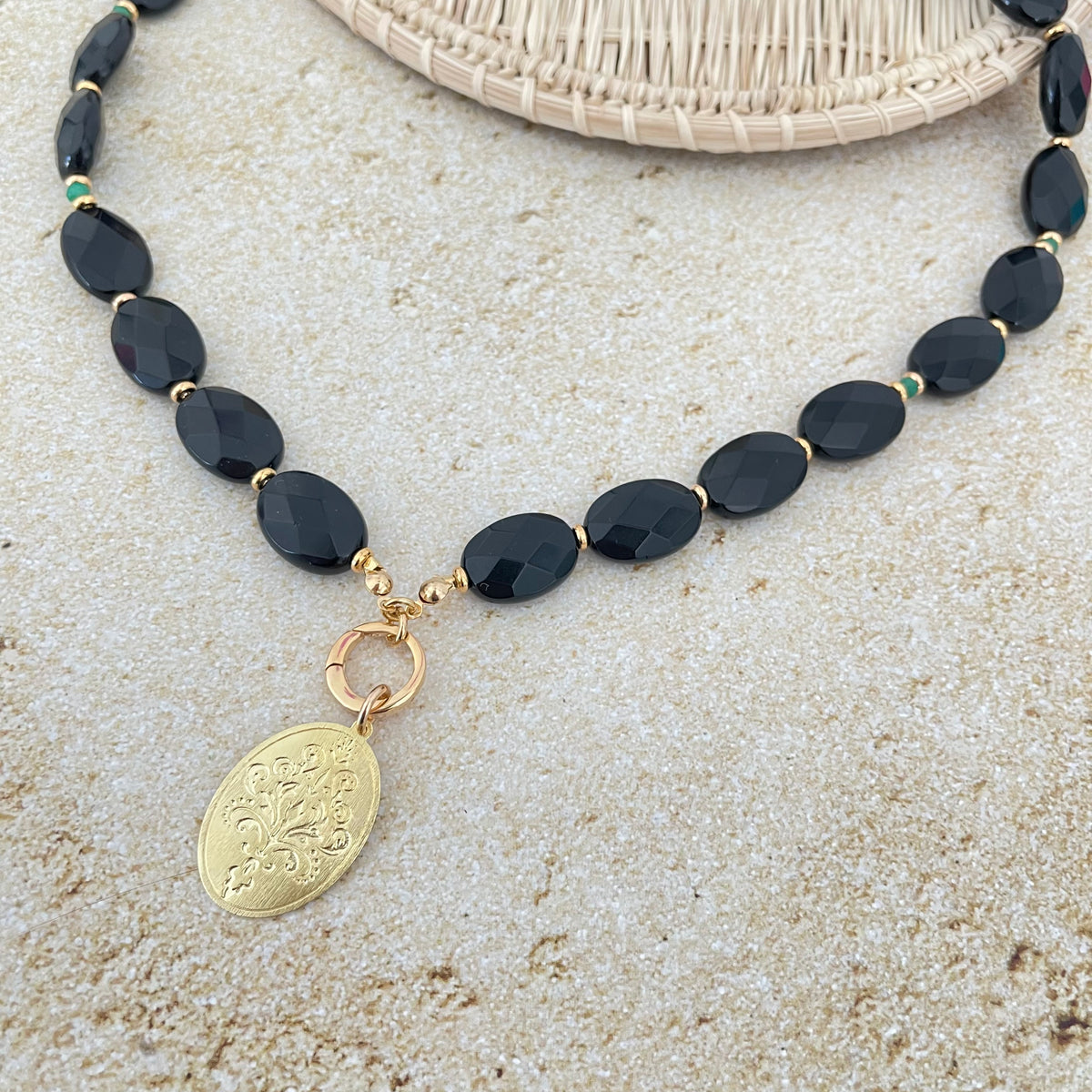 import handmade Onyx necklace 4㎜×40㎝