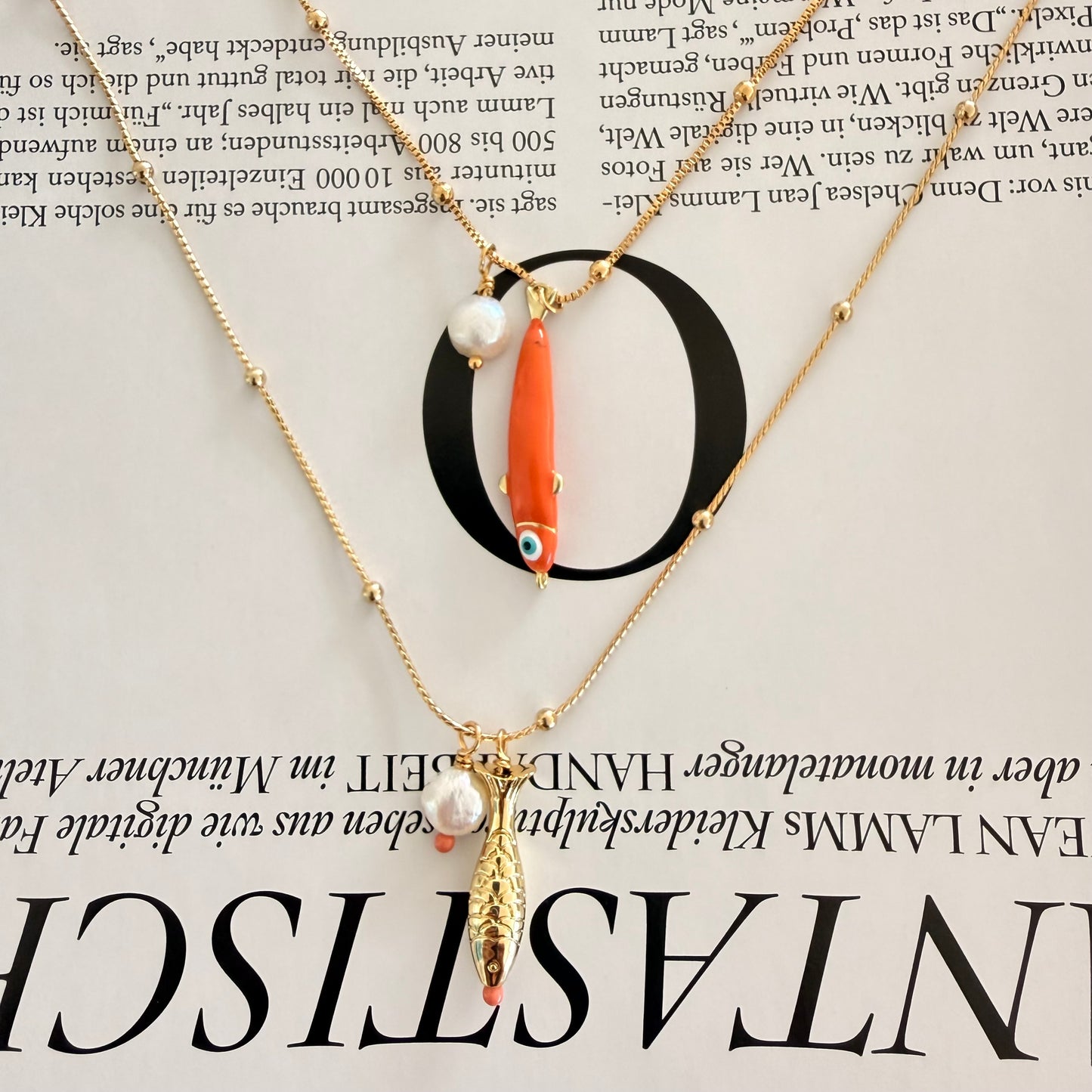 Pearl and Orange dot Fish Necklace