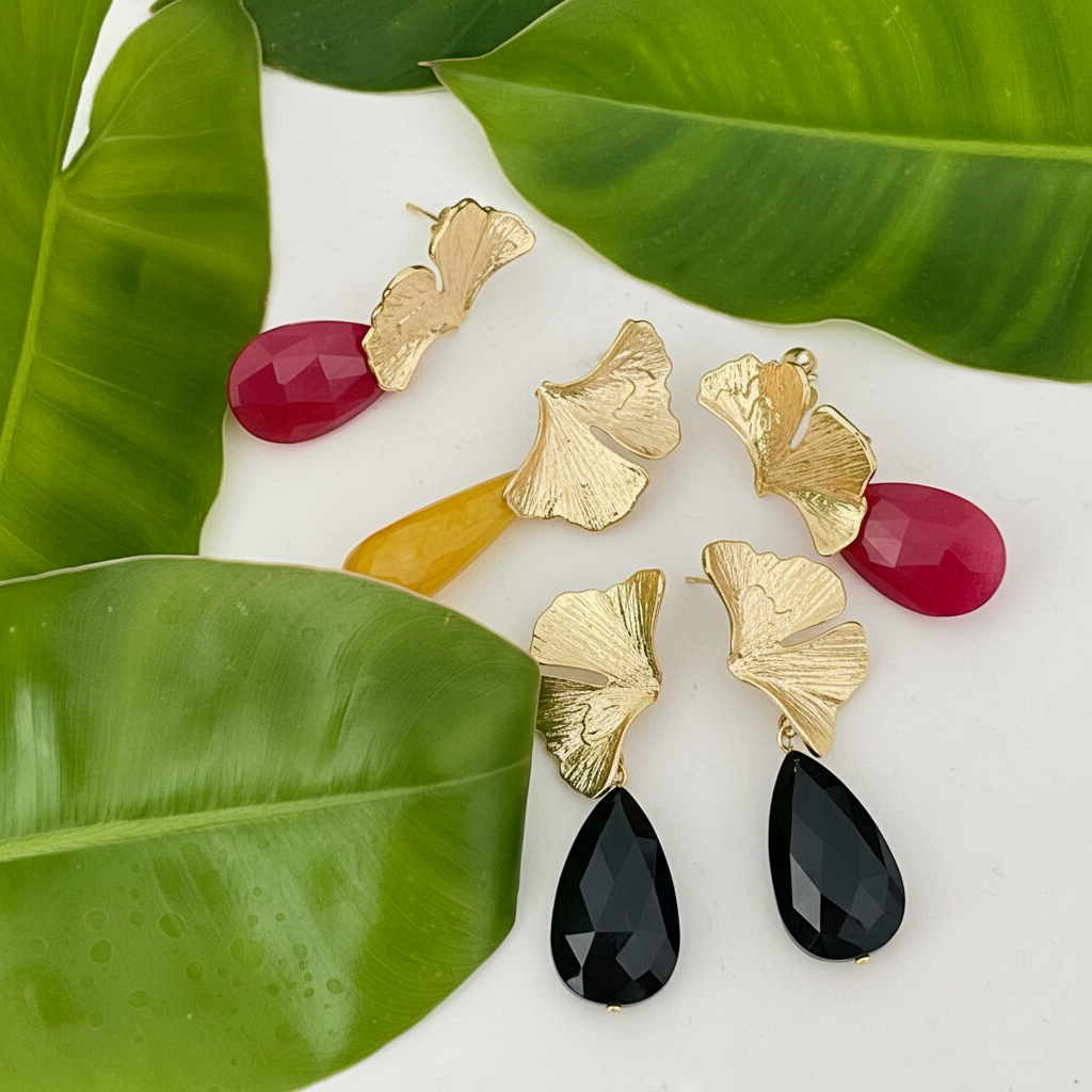 Ginkgo Drop Earrings - Red/Black