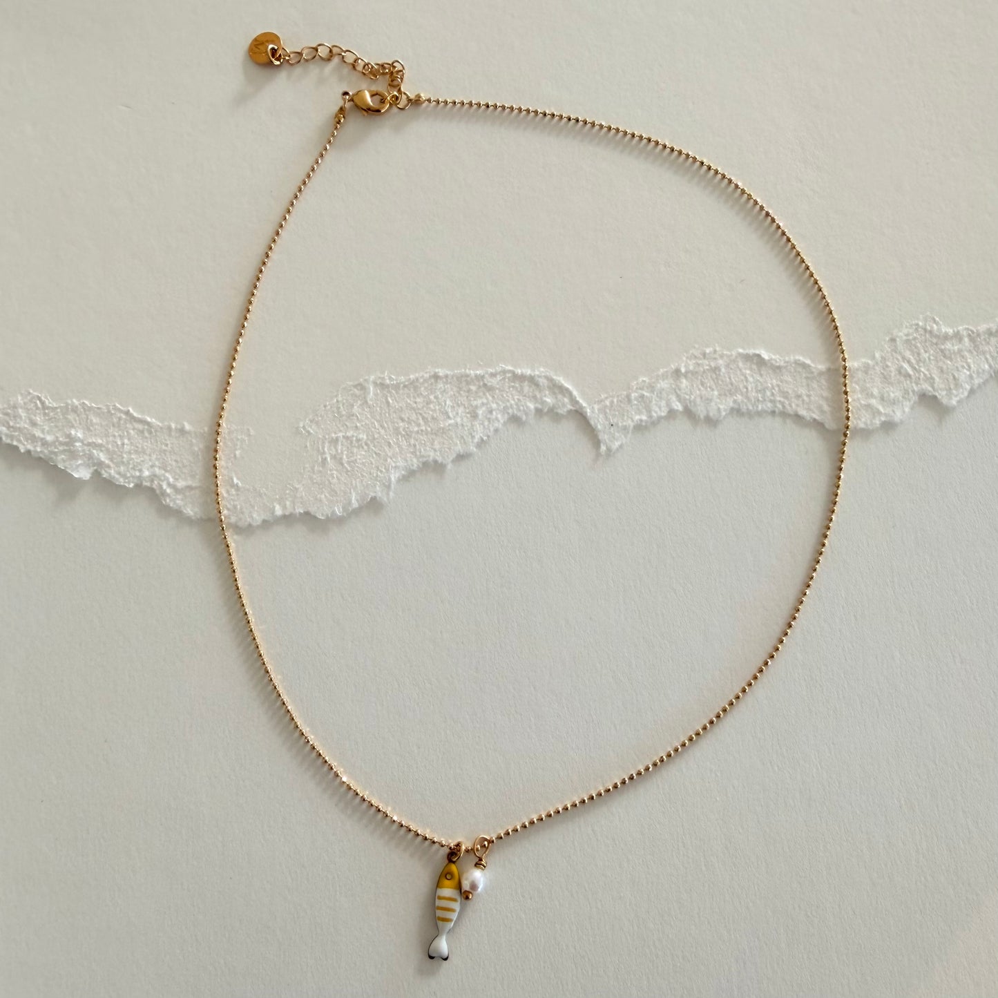 Tiny Yellow Fish & Pearl Necklace