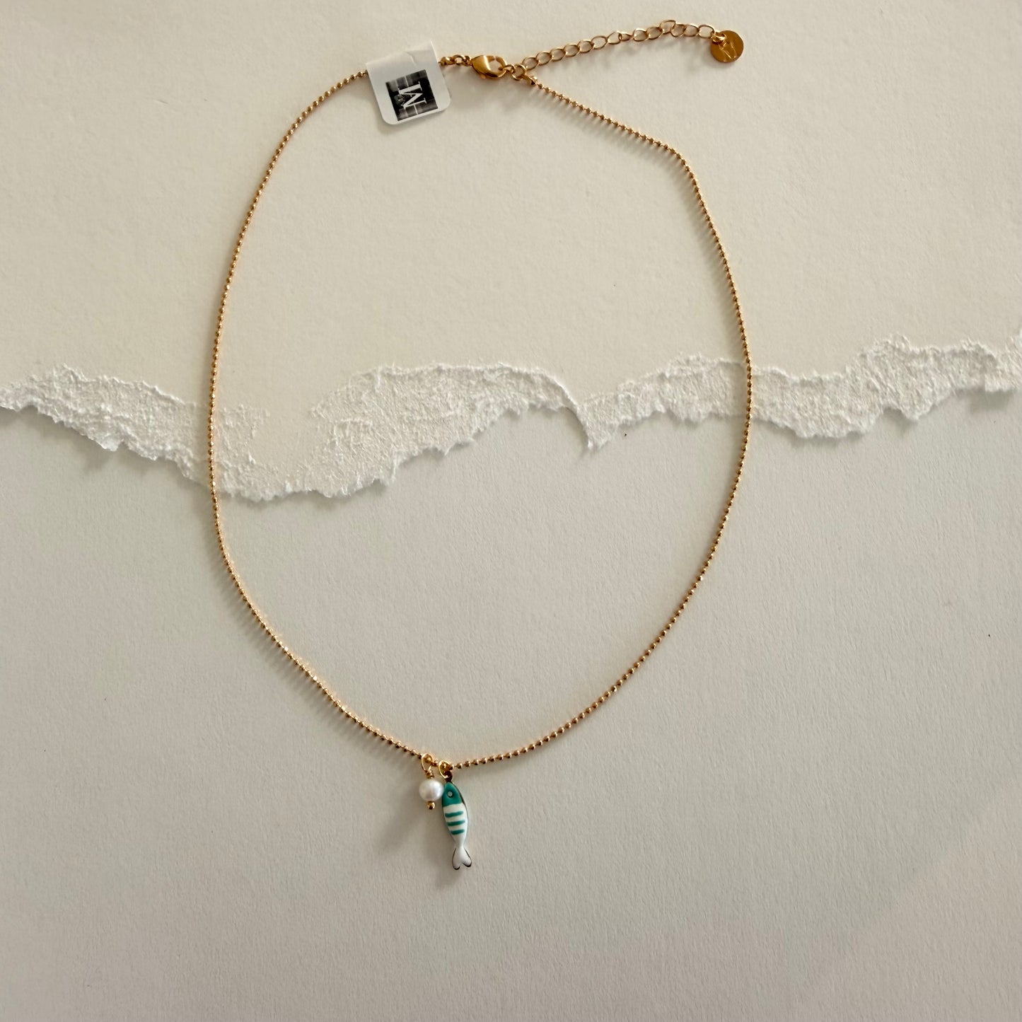 Tiny Aqua Fish & Pearl Necklace
