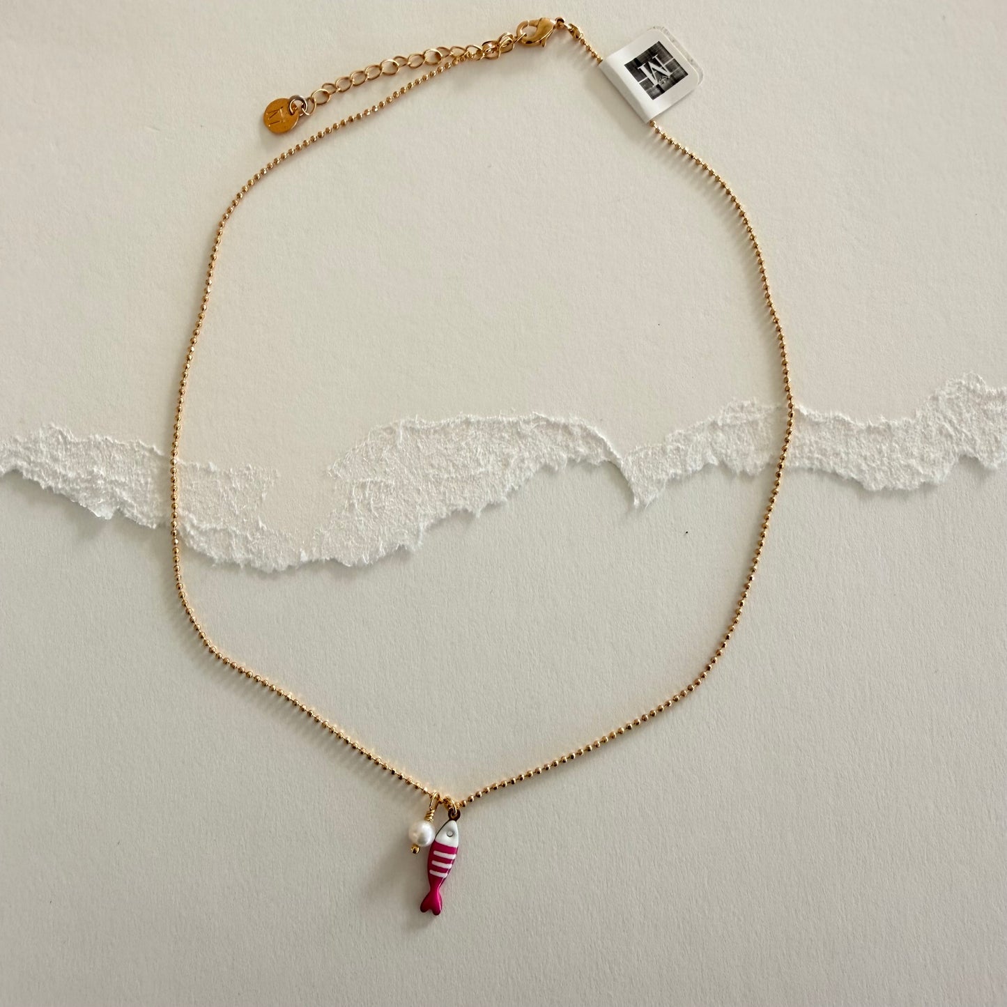 Tiny Pink Fish & Pearl Necklace