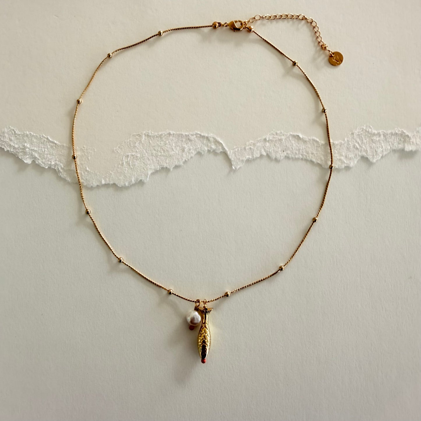 Pearl and Orange dot Fish Necklace