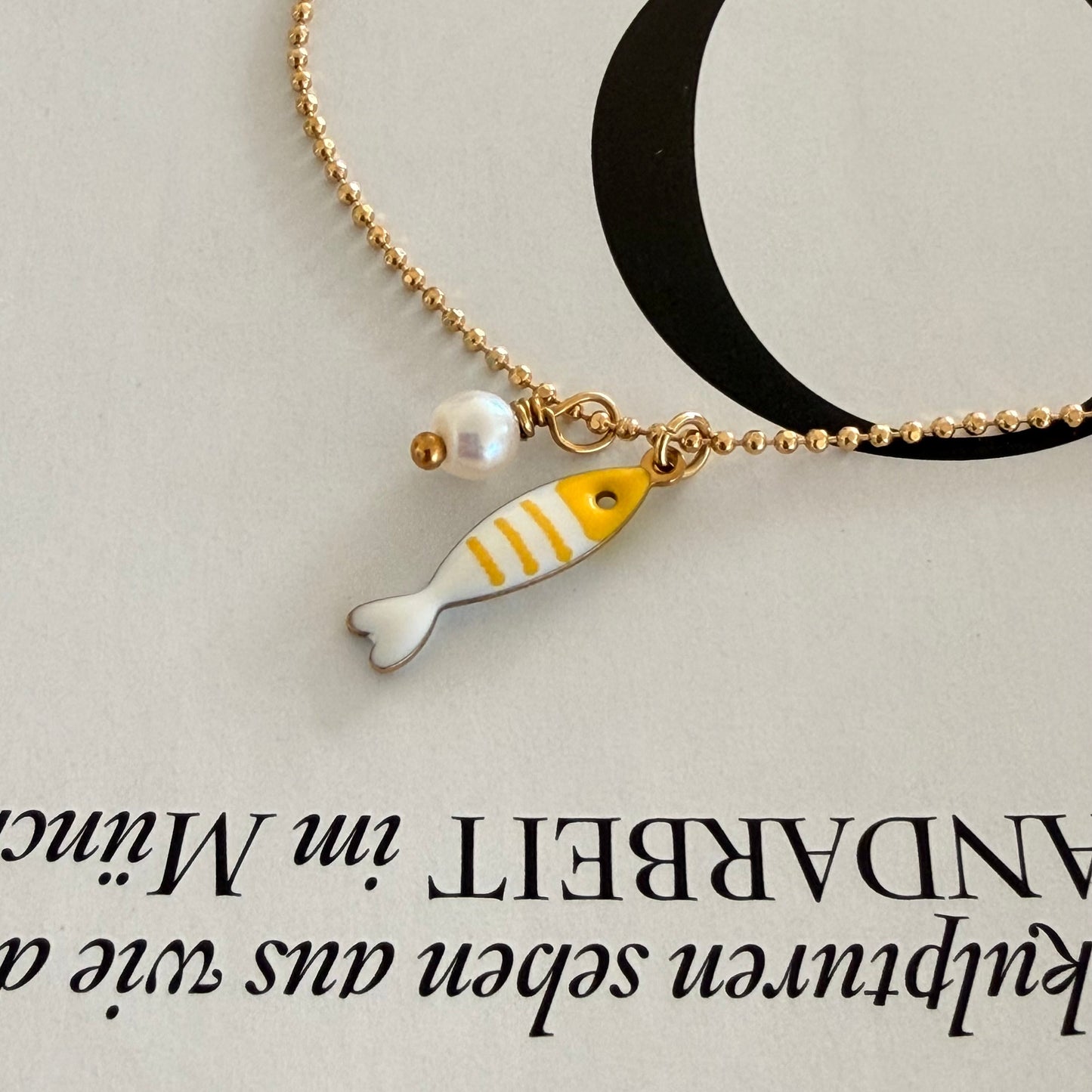 Tiny Yellow Fish & Pearl Necklace