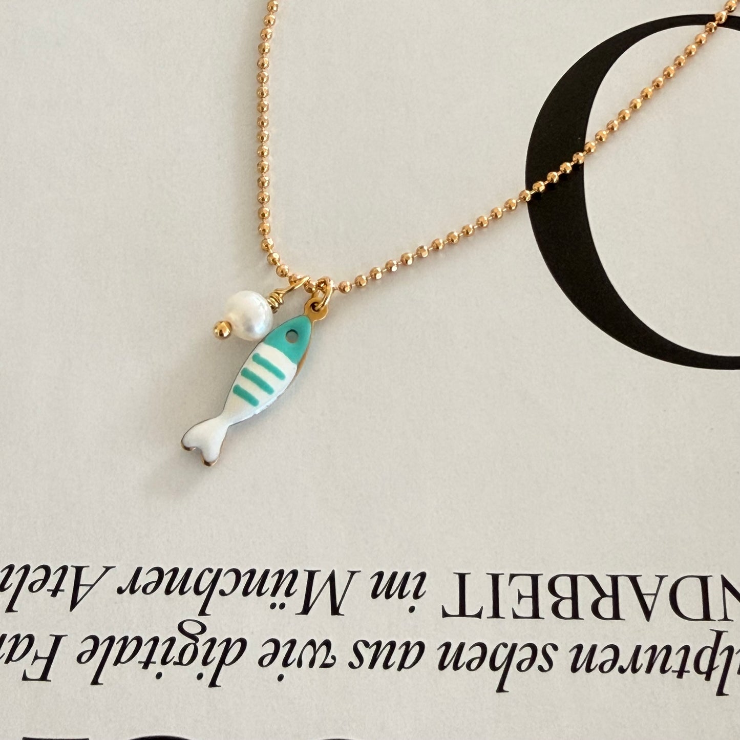 Tiny Aqua Fish & Pearl Necklace