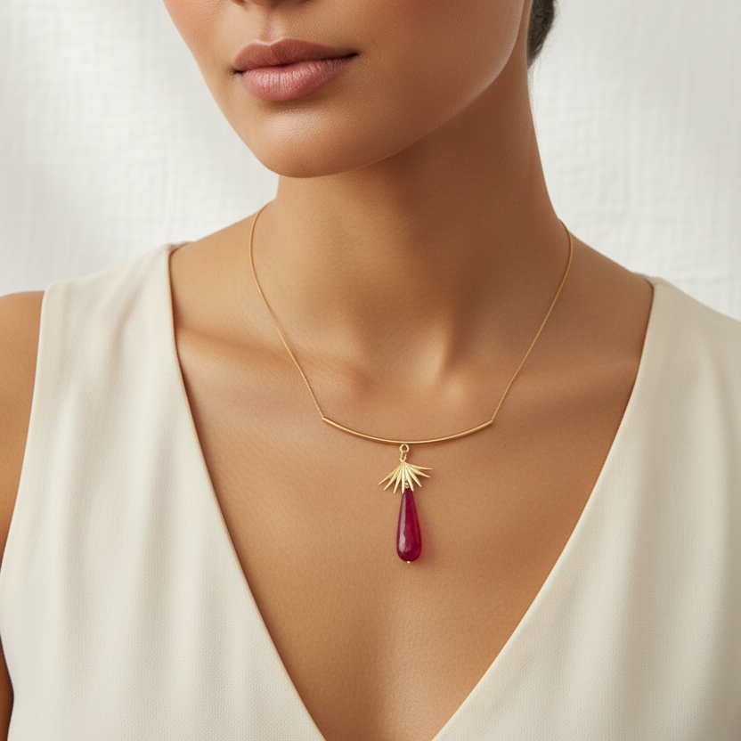 Wild Foliage Bar & Stone Necklace