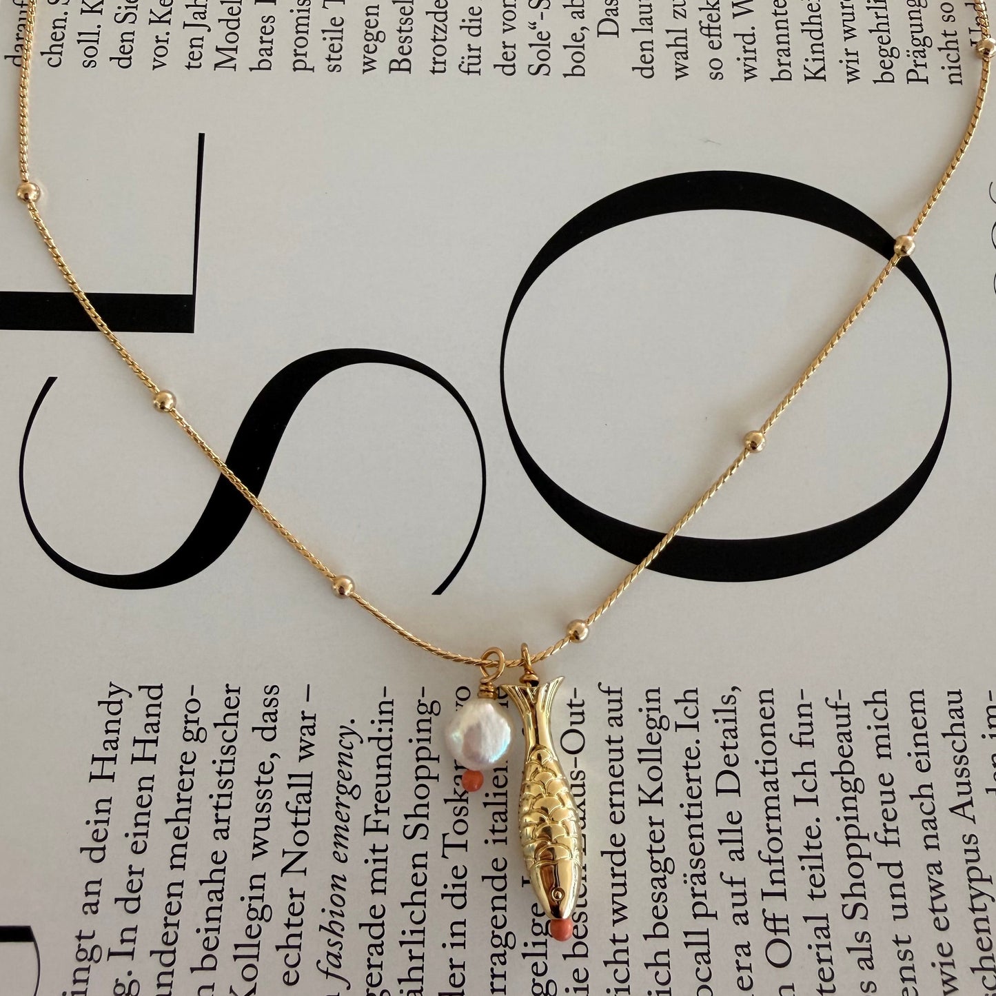 Pearl and Orange dot Fish Necklace