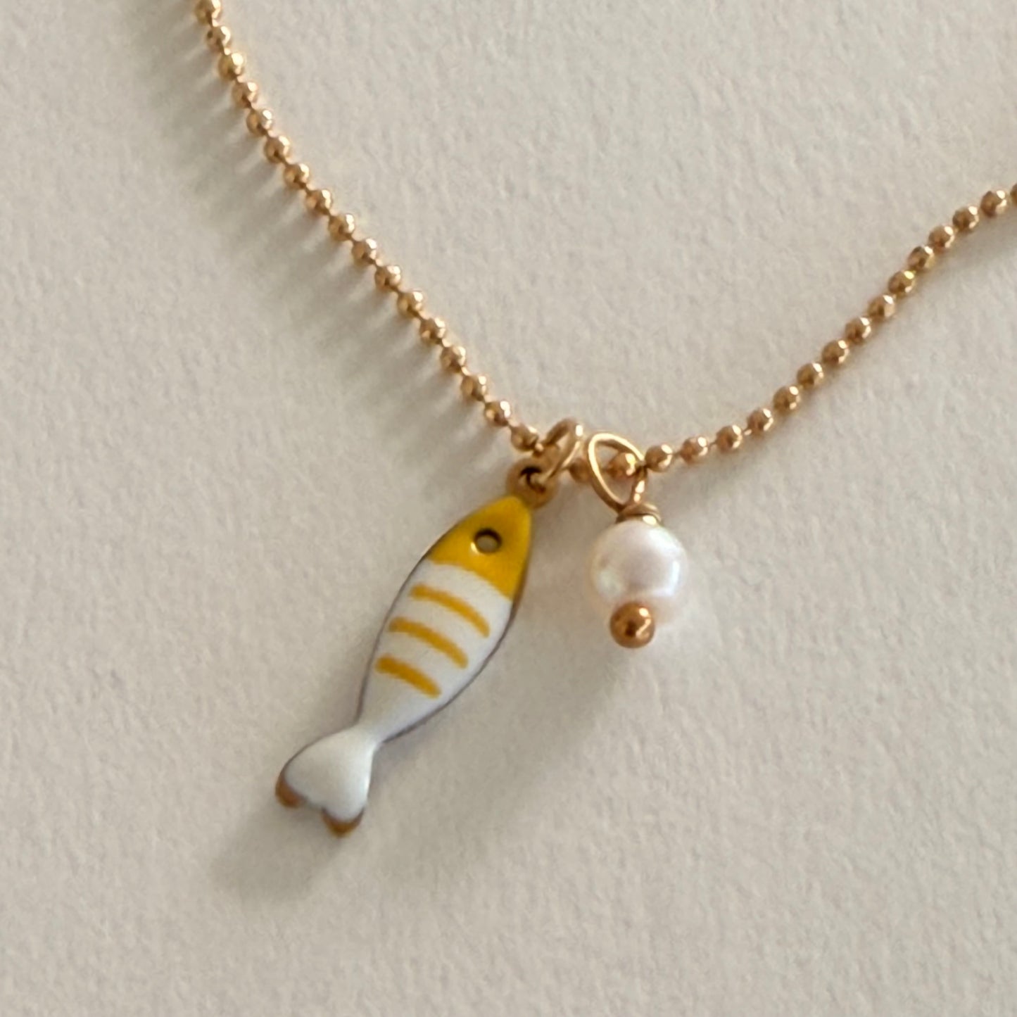 Tiny Yellow Fish & Pearl Necklace