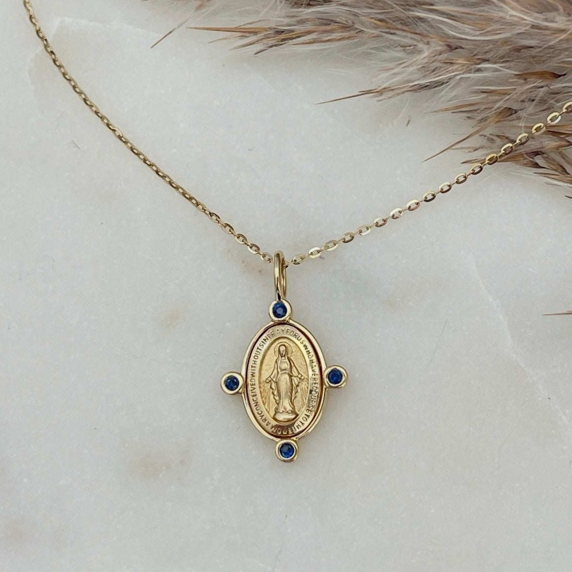 Lady of Grace Miraculous Necklace with Sapphires
