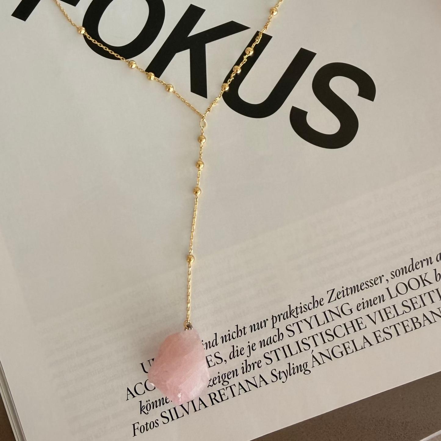 Y Rose Quartz Necklace