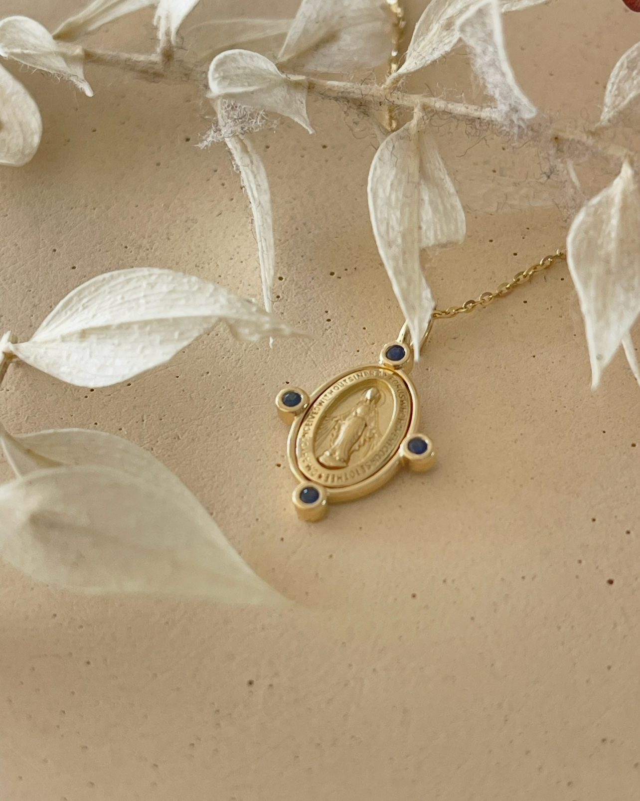 Lady of Grace Miraculous Necklace with Sapphires