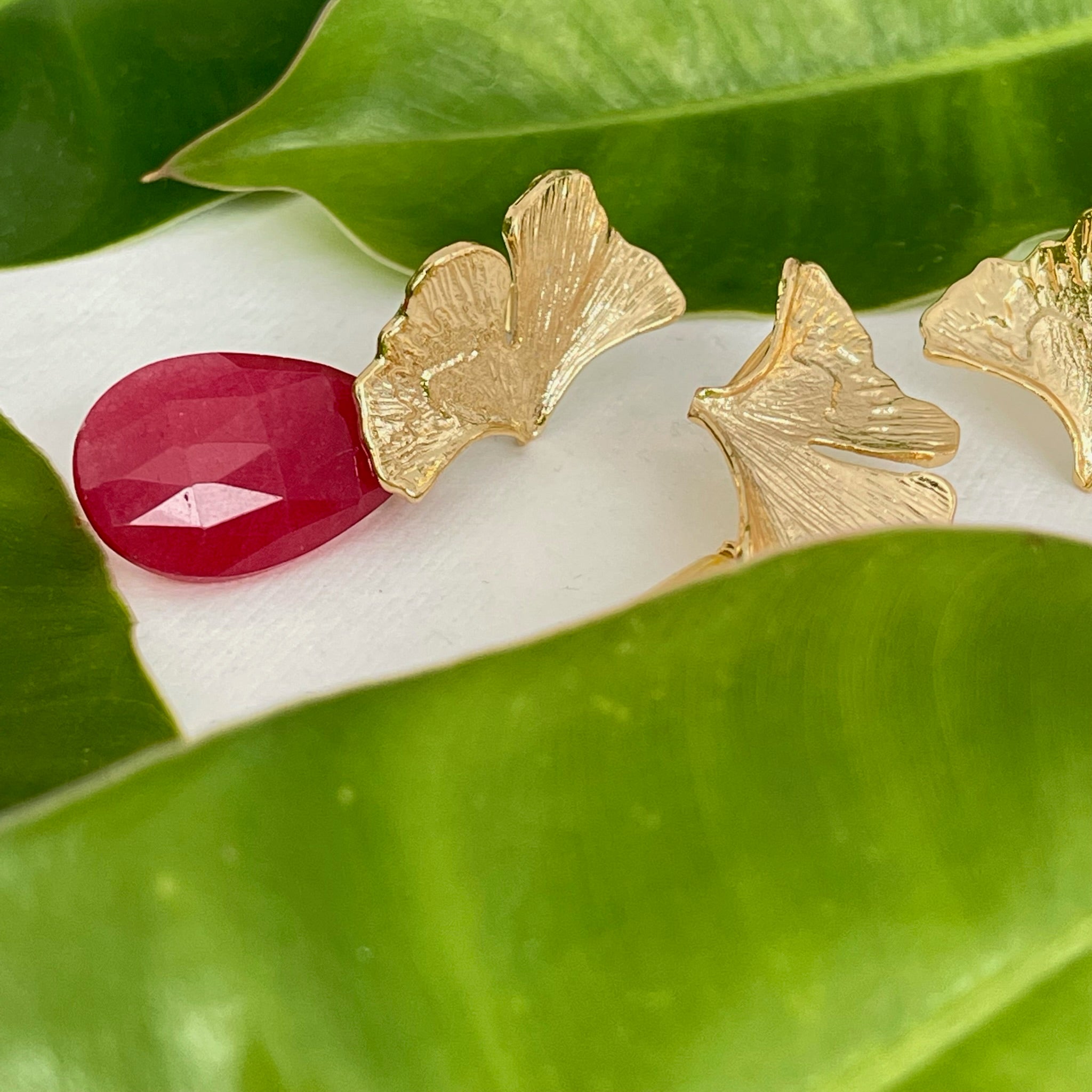 Ginkgo Drop Earrings - Red