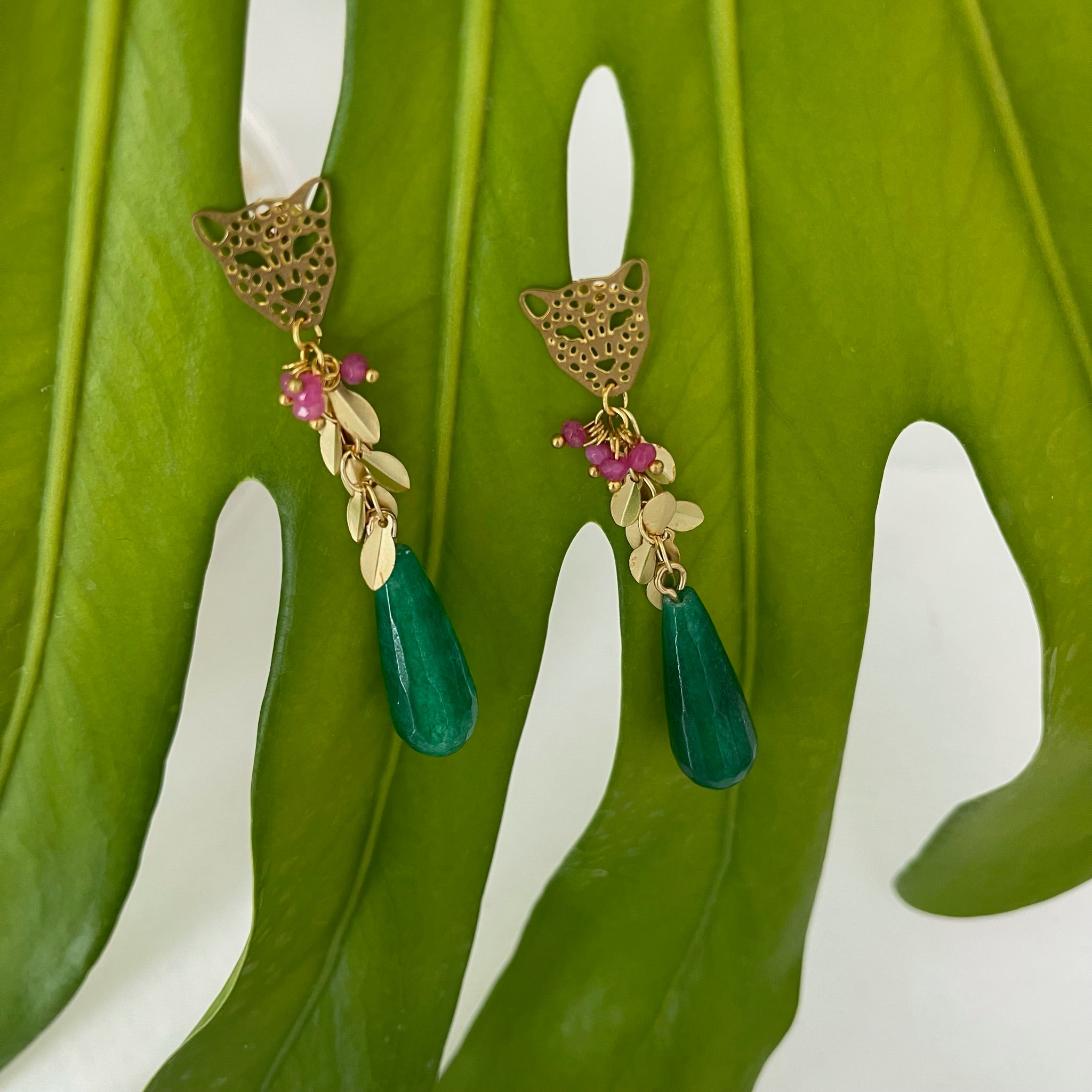 Jungle Tiger Earrings - Green