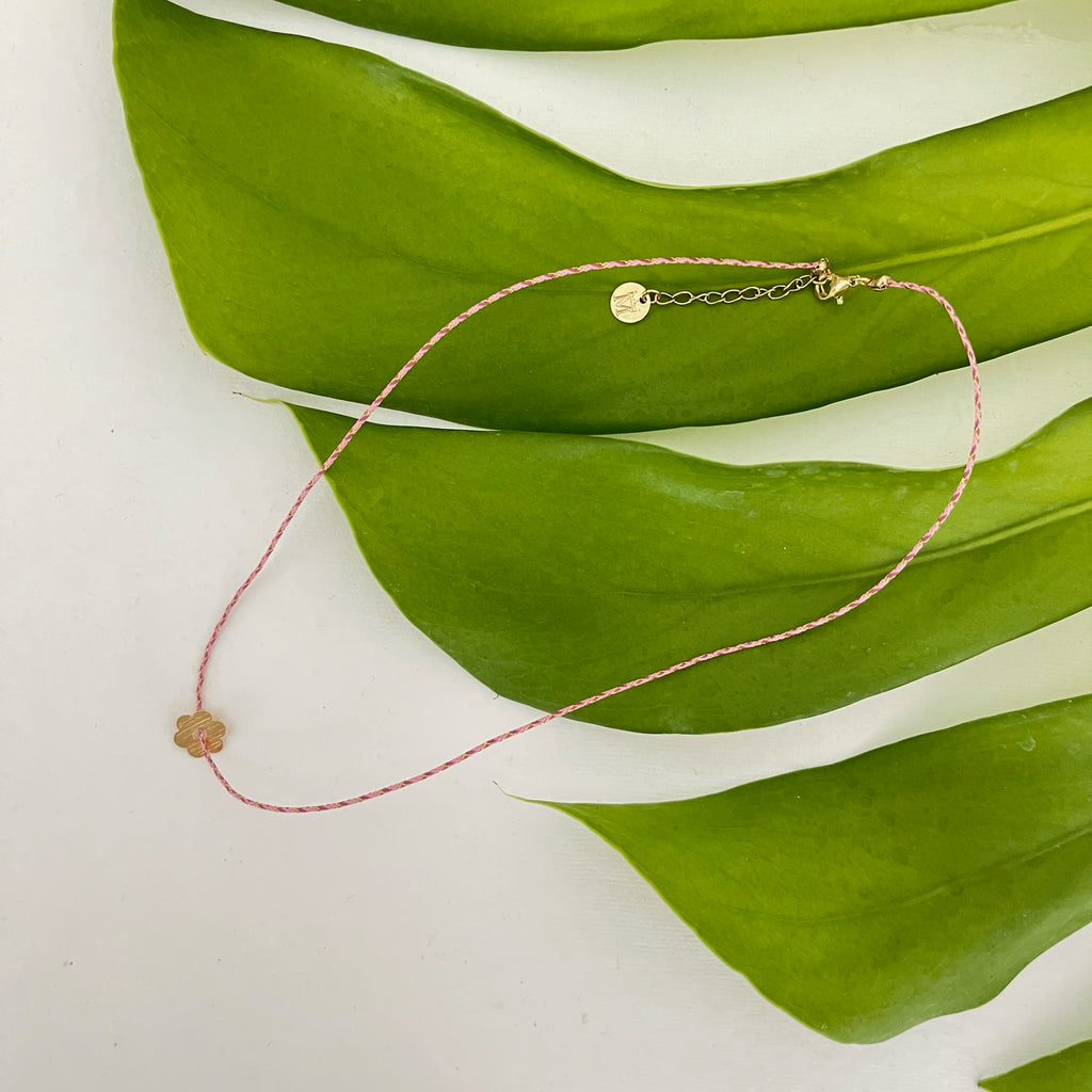 Rose & Gold Thread Flower Necklace