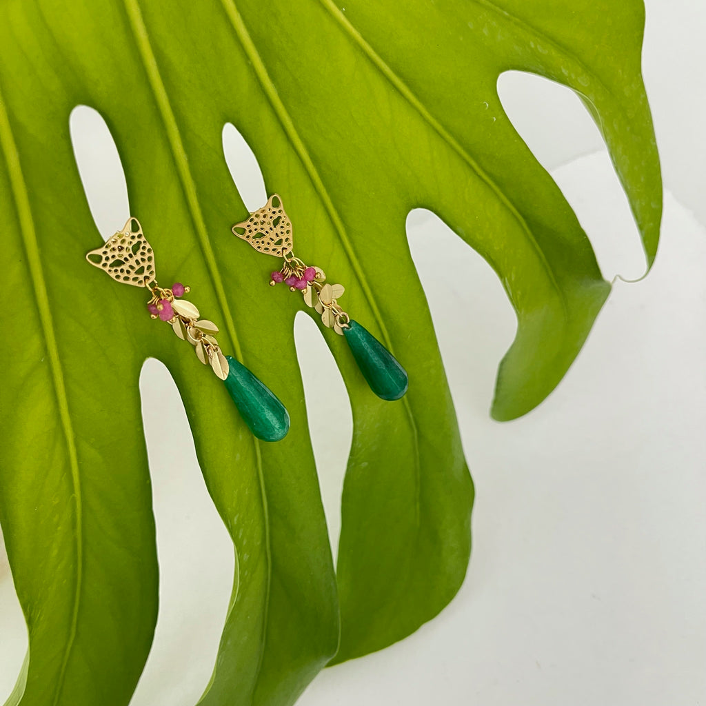 Jungle Tiger Earrings - Green