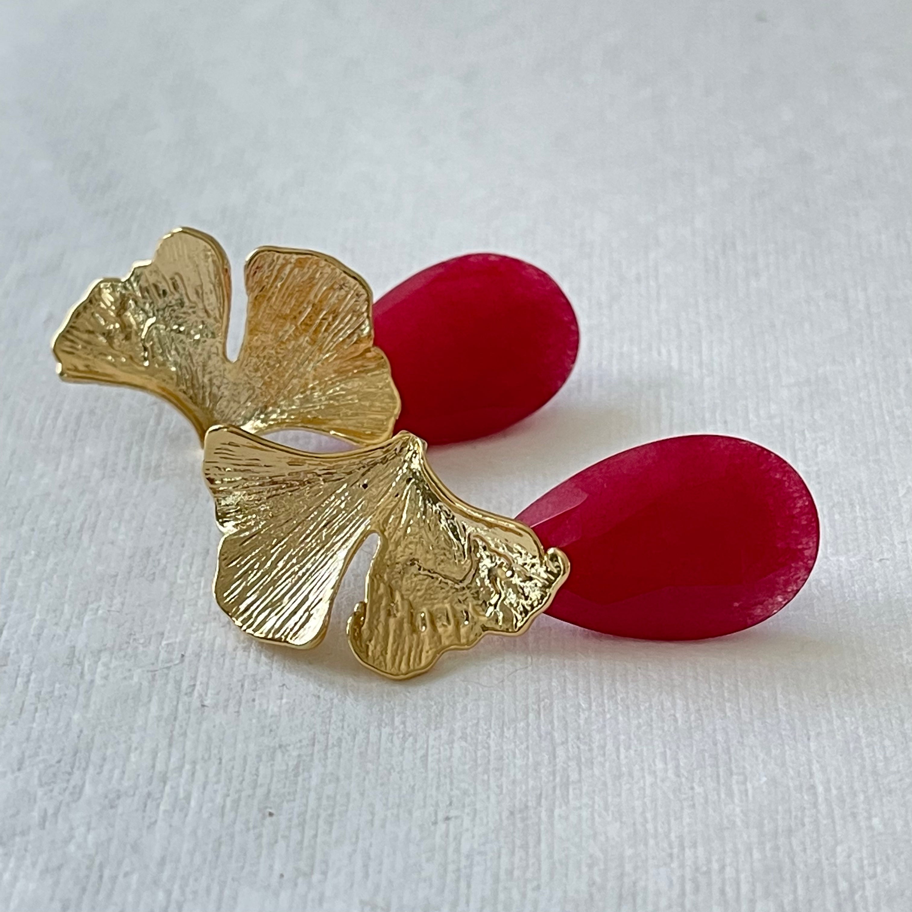 Ginkgo Drop Earrings - Red