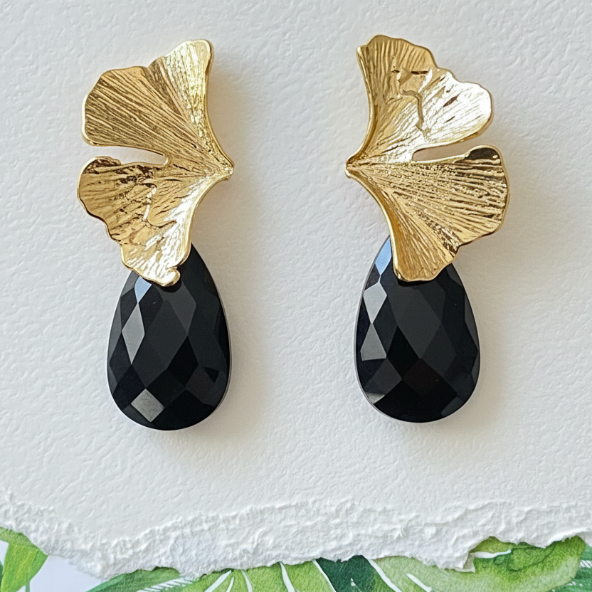 Ginkgo Drop Earrings - Red/Black