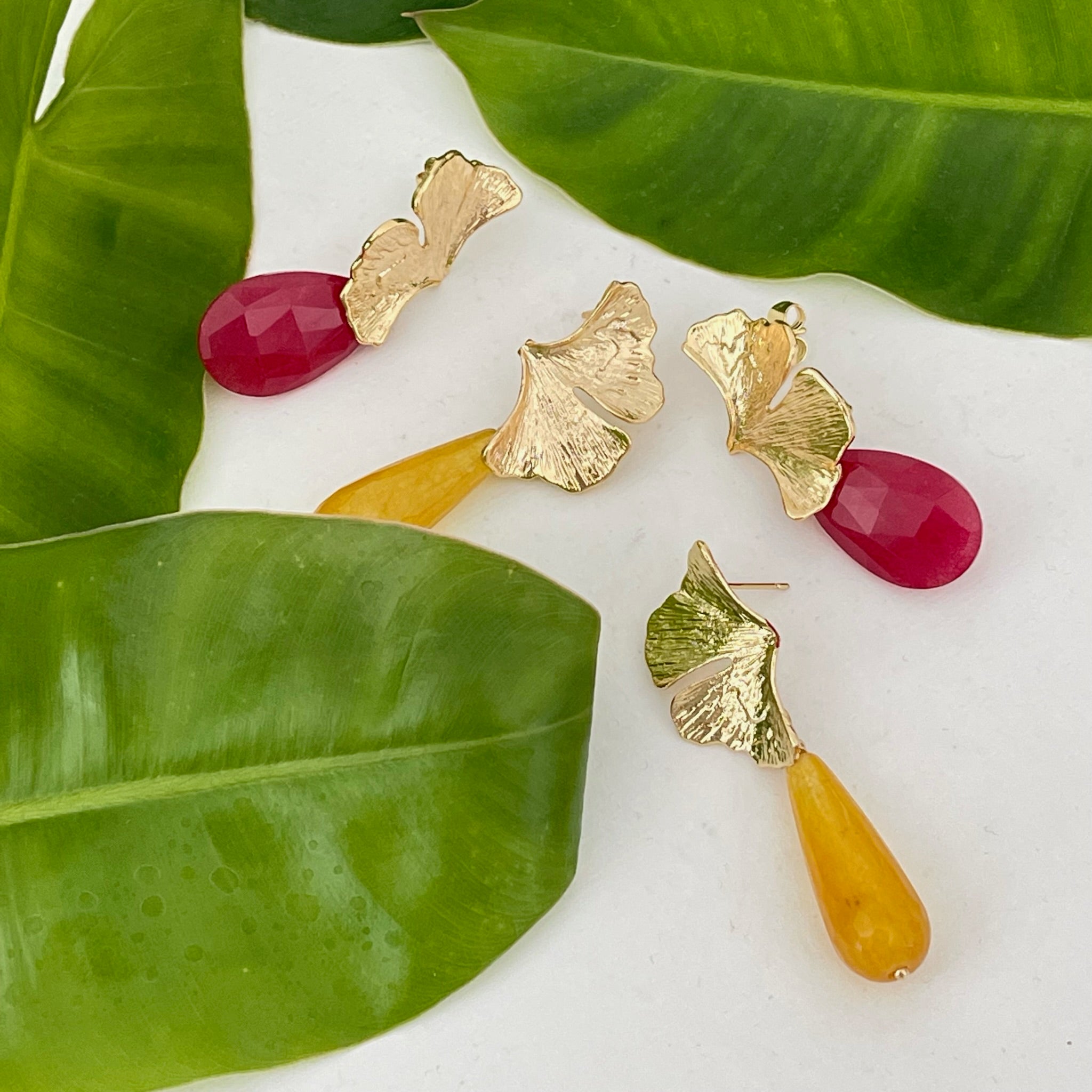 Ginkgo Drop Earrings - Red