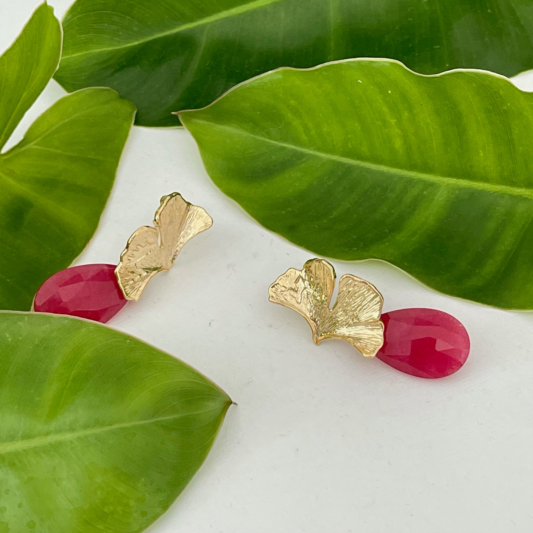 Ginkgo Drop Earrings - Red